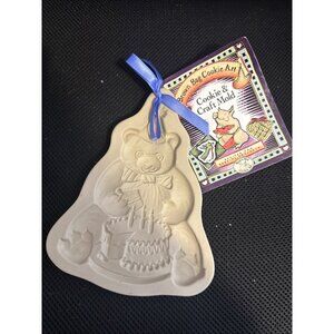 Brown Bag Cookie Art 1989 HAPPY BIRTHDAY BEAR Cookie Mold‎ with Cake and Hat NEW